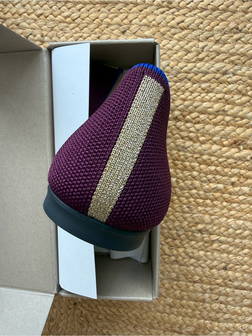 Rothy's Pointed Knit Flats in Plum with Blue Trim - Picture 9 of 10